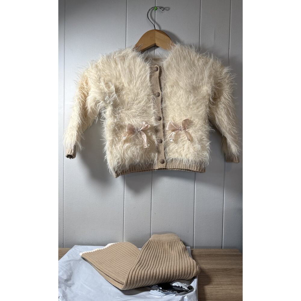 Toddler Girl Knitted Winter Lapel Button Long Sleeved, Fuzzy Shirt Sz 110 HH